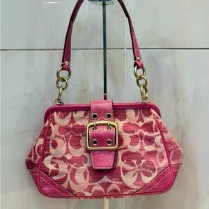 Coach Pink Signature Canvas Shoulder Bag with Buckle Detail